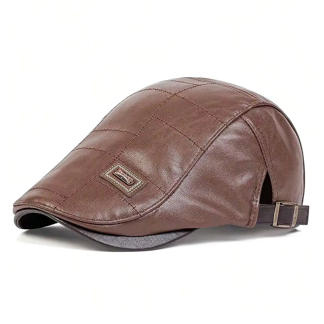 Béret casquette en simili cuir marron clair vue de profil