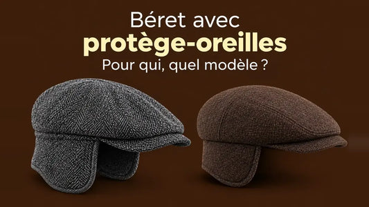 Deux bérets casquette à protège-oreilles, gris à chevrons et marron