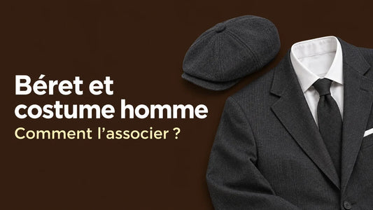 Casquette gavroche grise posée à côté d'un costume gris, d'une chemise blanche et d'une cravate