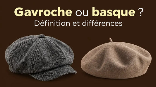 Casquette gavroche grise à chevrons à côté d'un béret basque beige