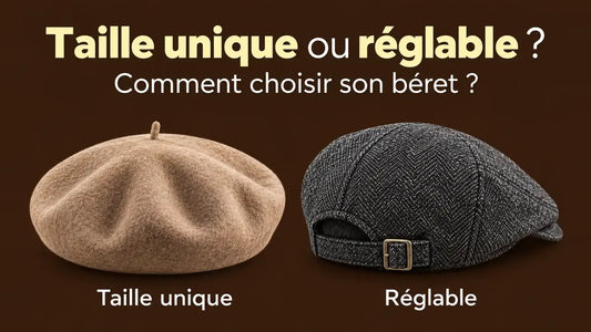 Béret basque beige taille unique à côté d'un béret casquette réglable par une boucle
