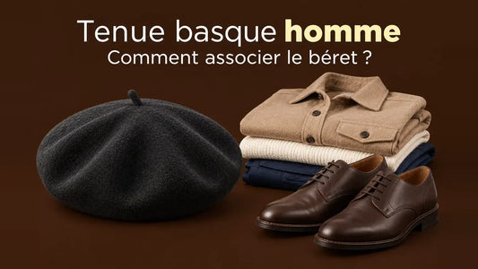 Béret basque noir avec chemise, pull, jean et chaussures marron