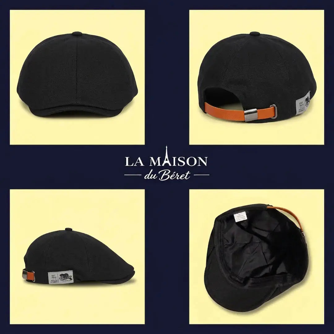 Béret casquette noir en coton vues de face et de dos