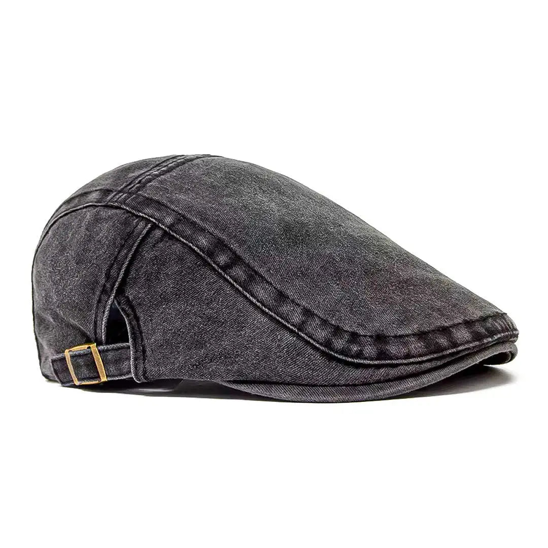 Béret casquette homme en coton noir vue de profil