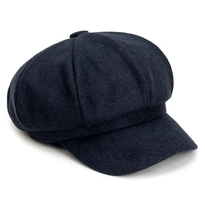 Béret gavroche en coton bleu foncé vue de profil