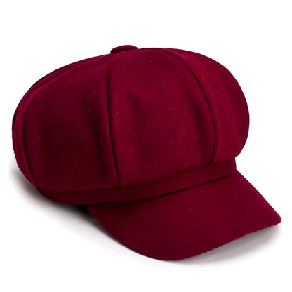 Béret gavroche en coton rouge foncé vue de profil