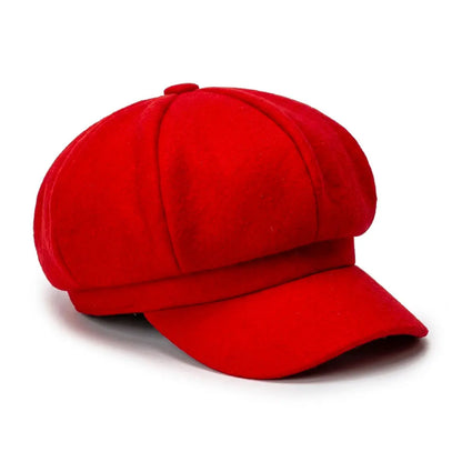 Béret gavroche en coton rouge vue de profil