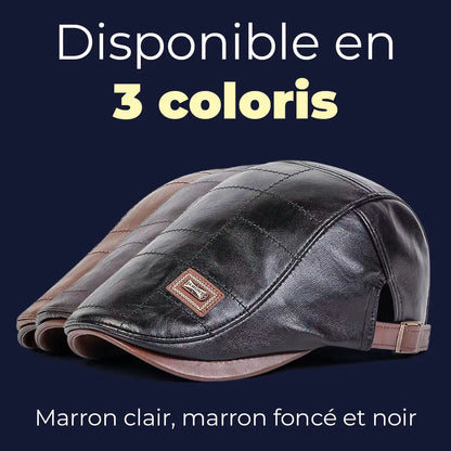 Béret casquette en simili cuir disponible en noir et marron