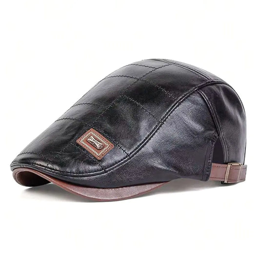 Béret casquette en simili cuir noir clair vue de profil