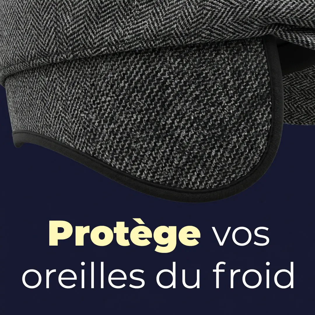 Détail des protège-oreilles intégrés du béret casquette
