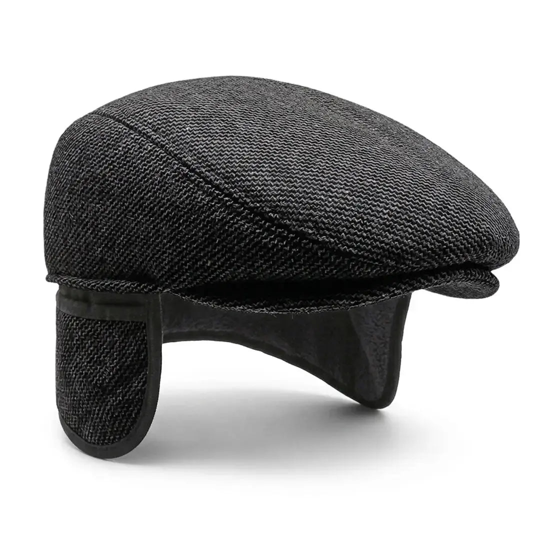 Béret casquette noir avec protège-oreilles vue de profil