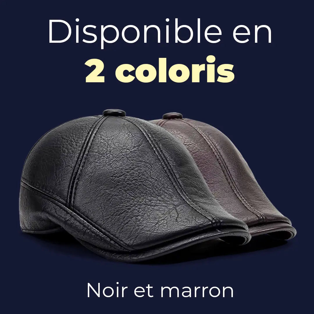 Béret casquette en simili cuir disponible en noir et marron