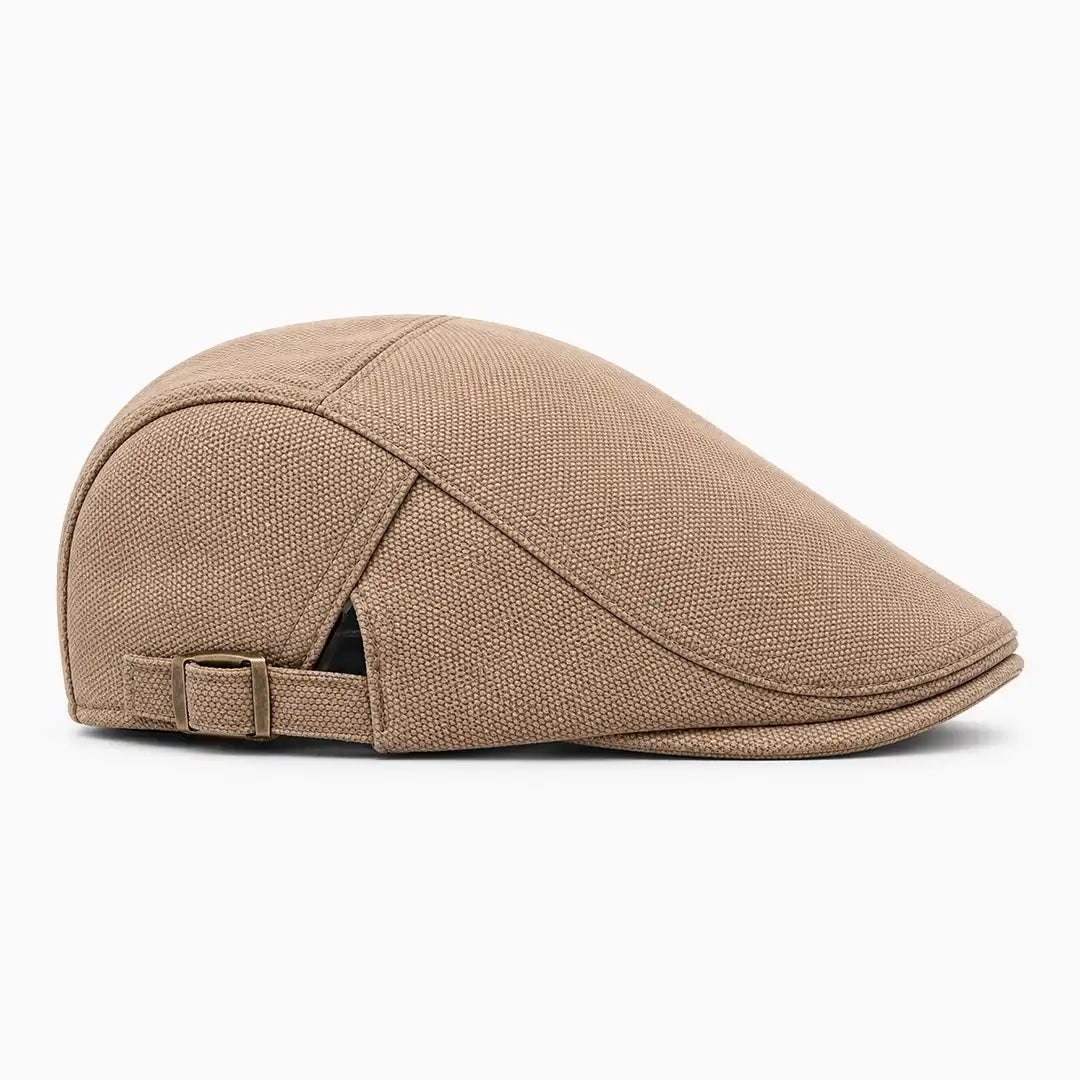 Béret casquette Rodolphe en polyester beige, vue de côté droit