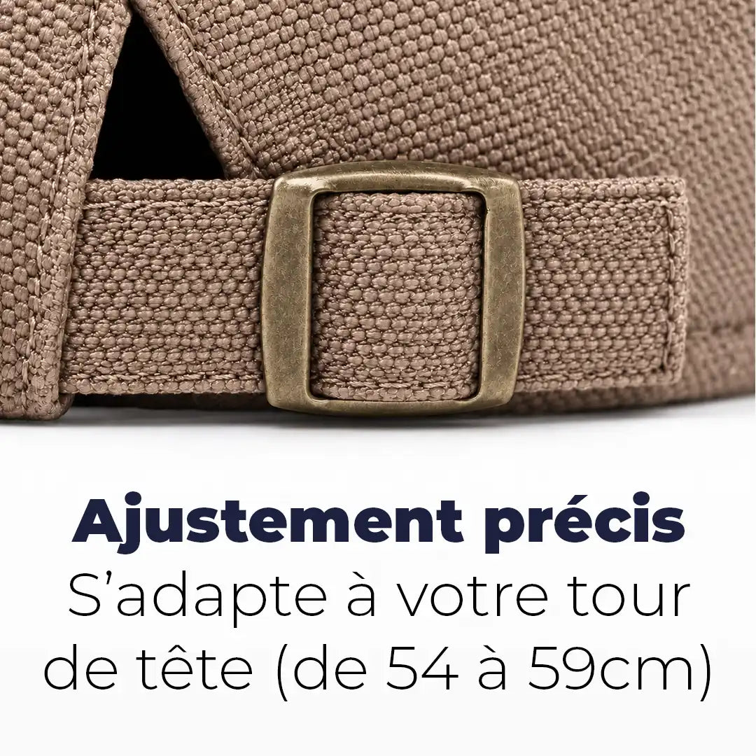 Béret casquette Rodolphe en polyester beige, détail de la boucle de réglage