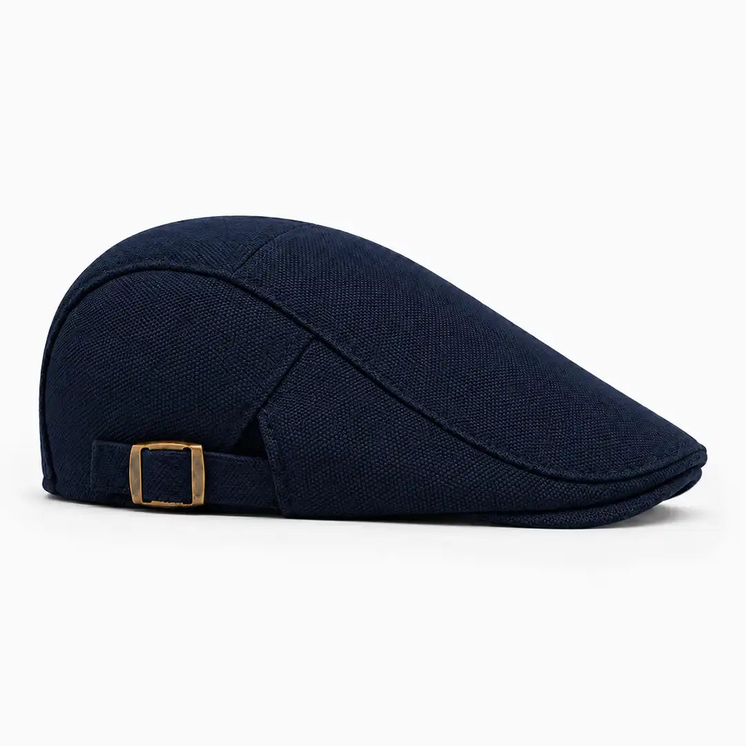 Béret casquette Rodolphe en polyester bleu marine, vue de côté droit