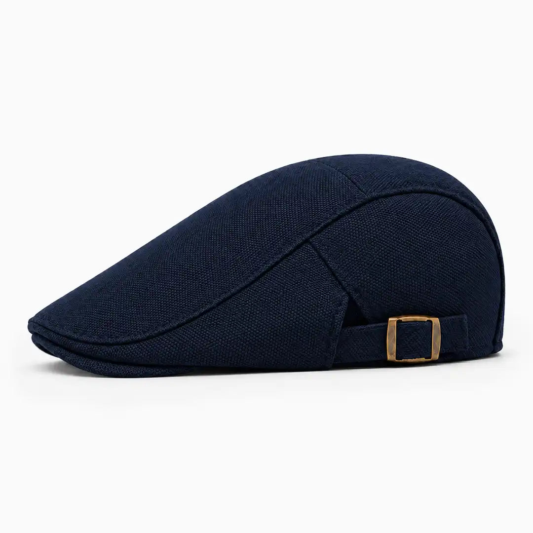 Béret casquette Rodolphe en polyester bleu marine, vue de côté gauche