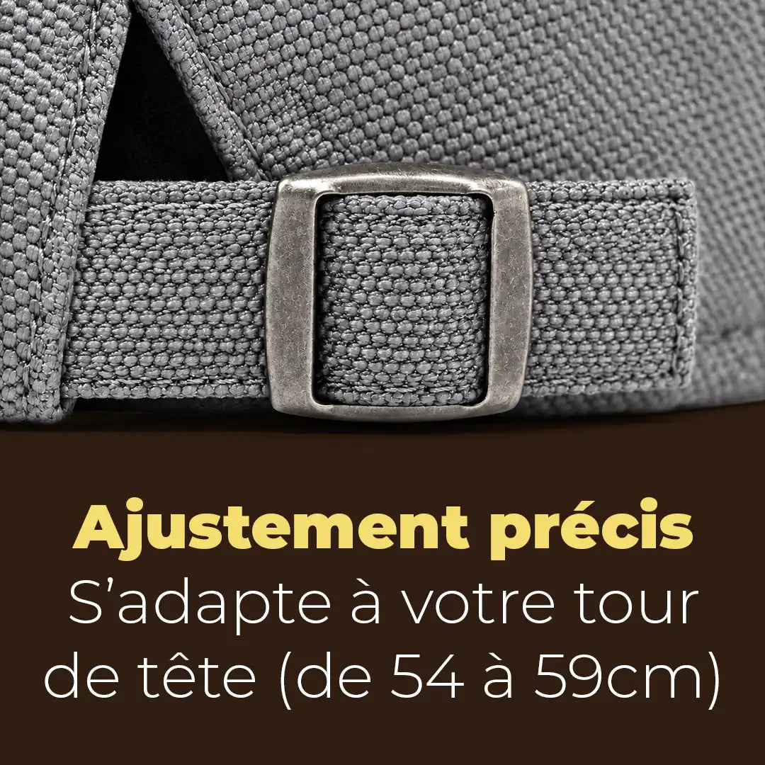 Béret casquette Rodolphe en polyester gris, détail de la boucle de réglage