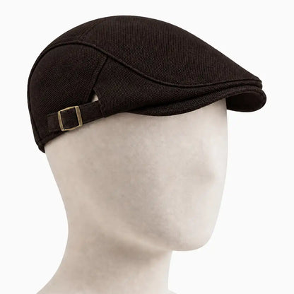 Béret casquette Rodolphe en polyester marron, porté sur une tête de mannequin
