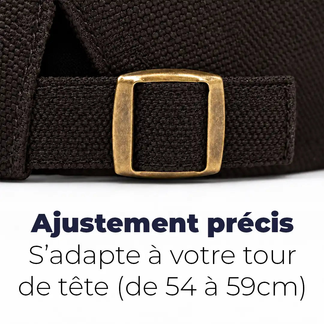 Béret casquette Rodolphe en polyester marron, détail de la boucle de réglage