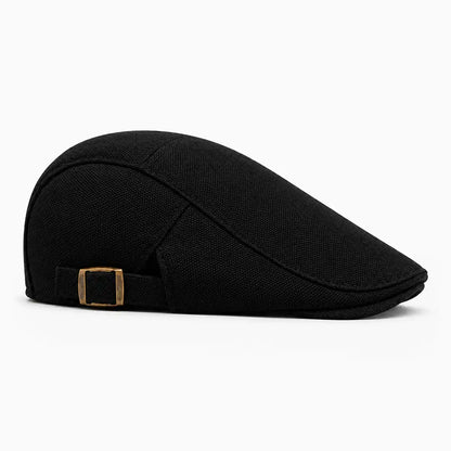 Béret casquette Rodolphe en polyester noir, vue de côté droit
