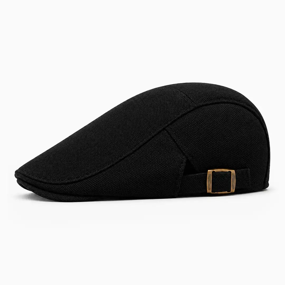 Béret casquette Rodolphe en polyester noir, vue de côté gauche
