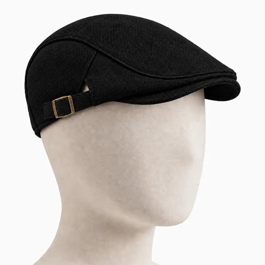 Béret casquette Rodolphe en polyester noir, porté sur une tête de mannequin