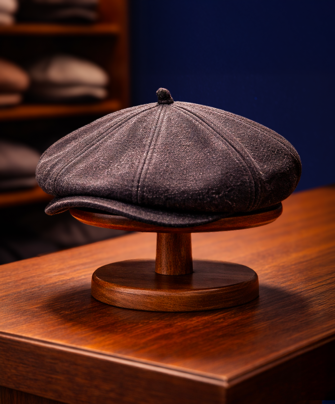 Béret posé sur un support en bois