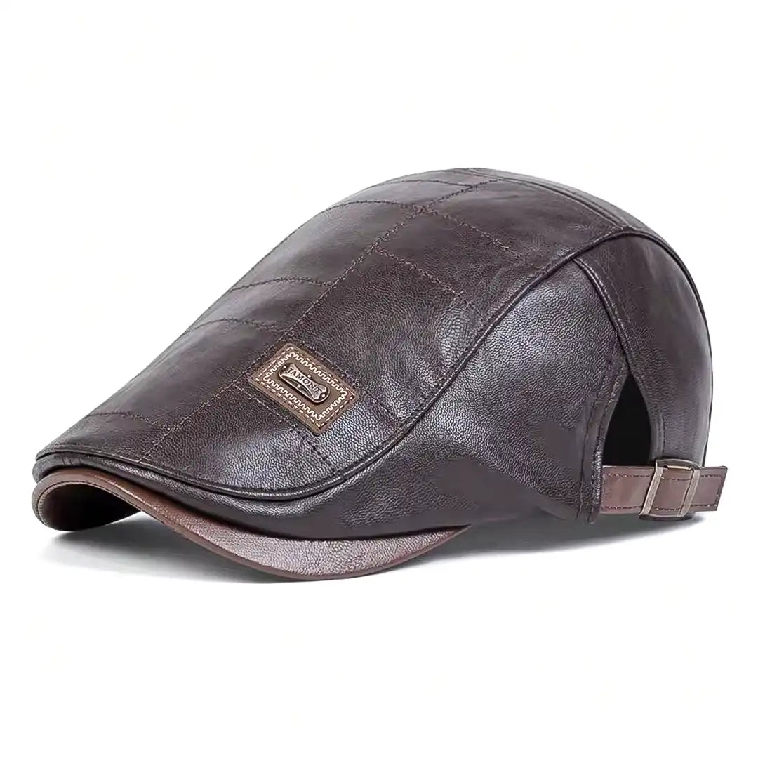 Beret homme casquette en simili cuir ajustable marron fonce Franck - La Maison du Béret