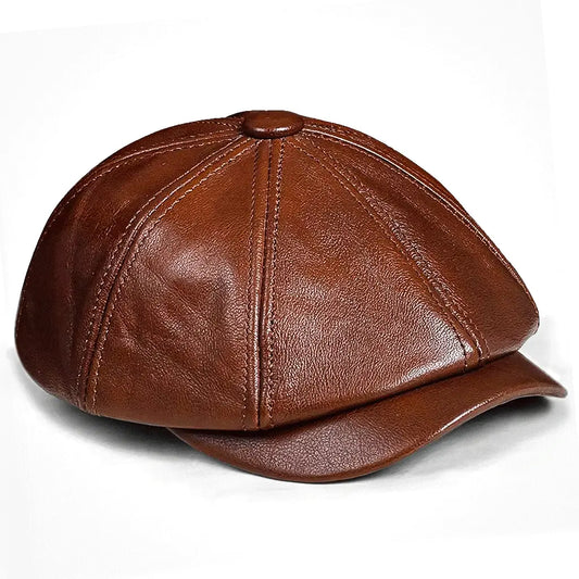 Béret homme cuir vintage forme de casquette plate