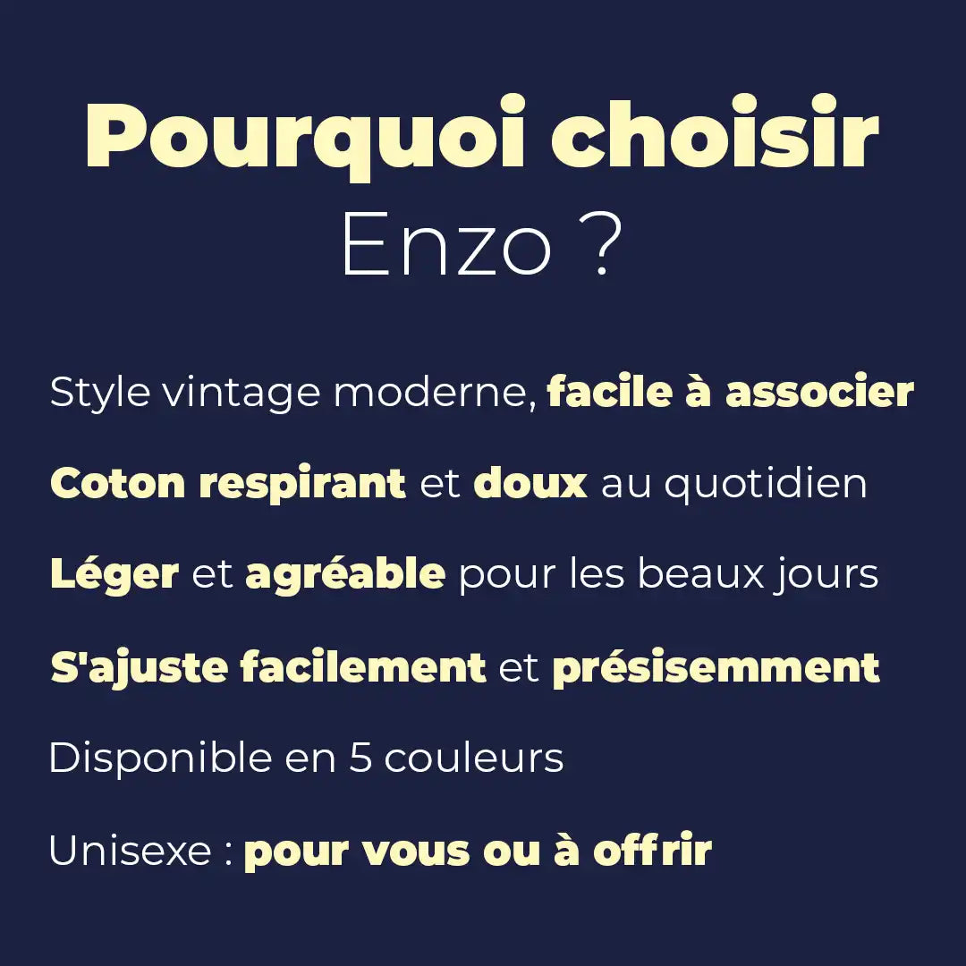 Beret casquette unisexe 100% coton réglable | Enzo