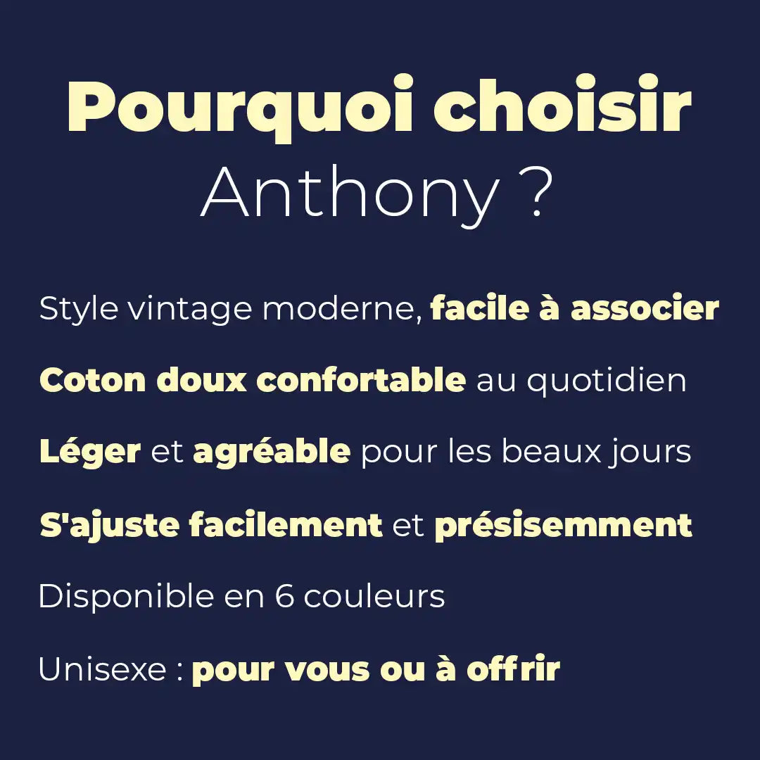 Beret casquette unisexe en 100% coton ajustable | Anthony