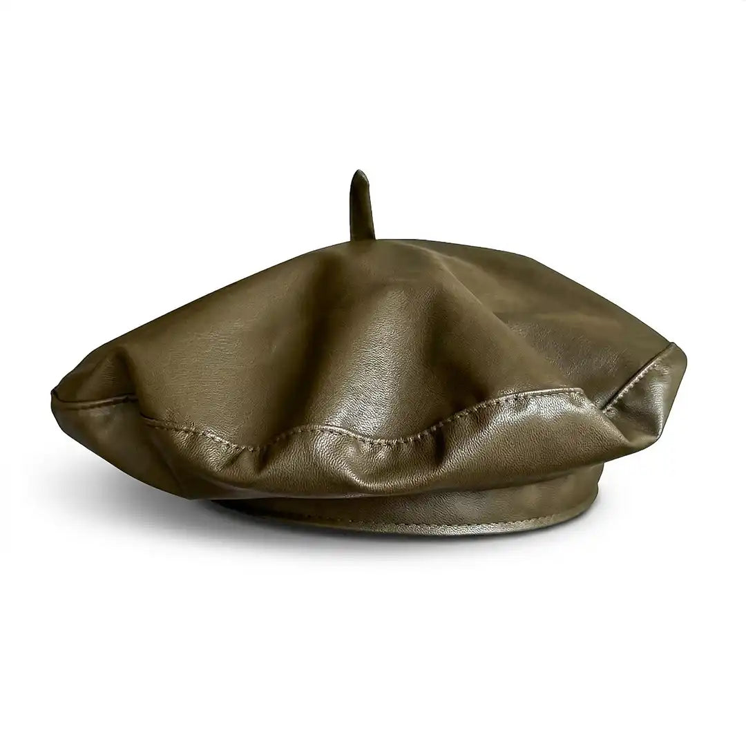 Béret basque femme simili cuir kaki Anna taille unique - La Maison du Béret