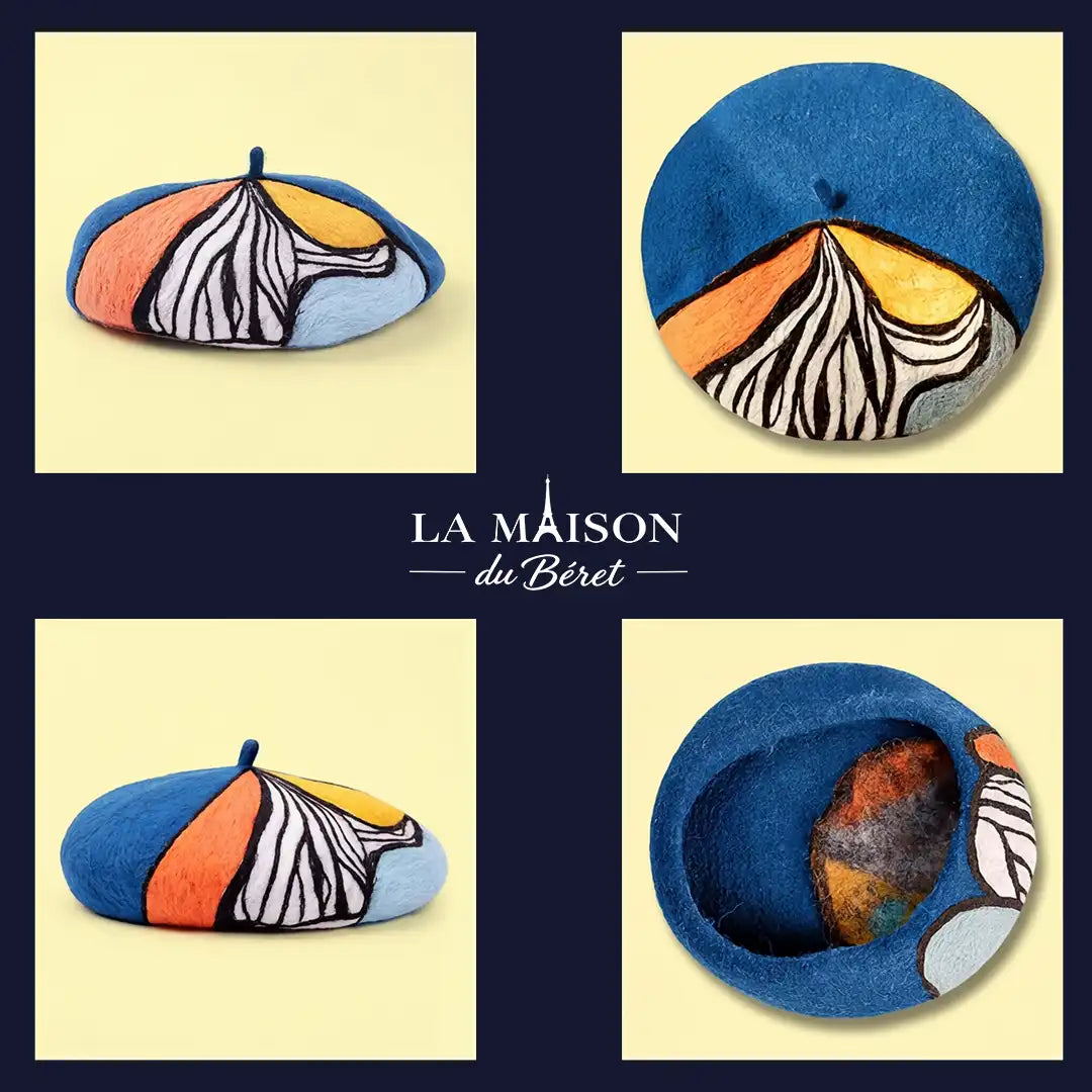 Béret basque femme Julie La Maison du Béret, vues de face, dessus, profil et intérieur en laine