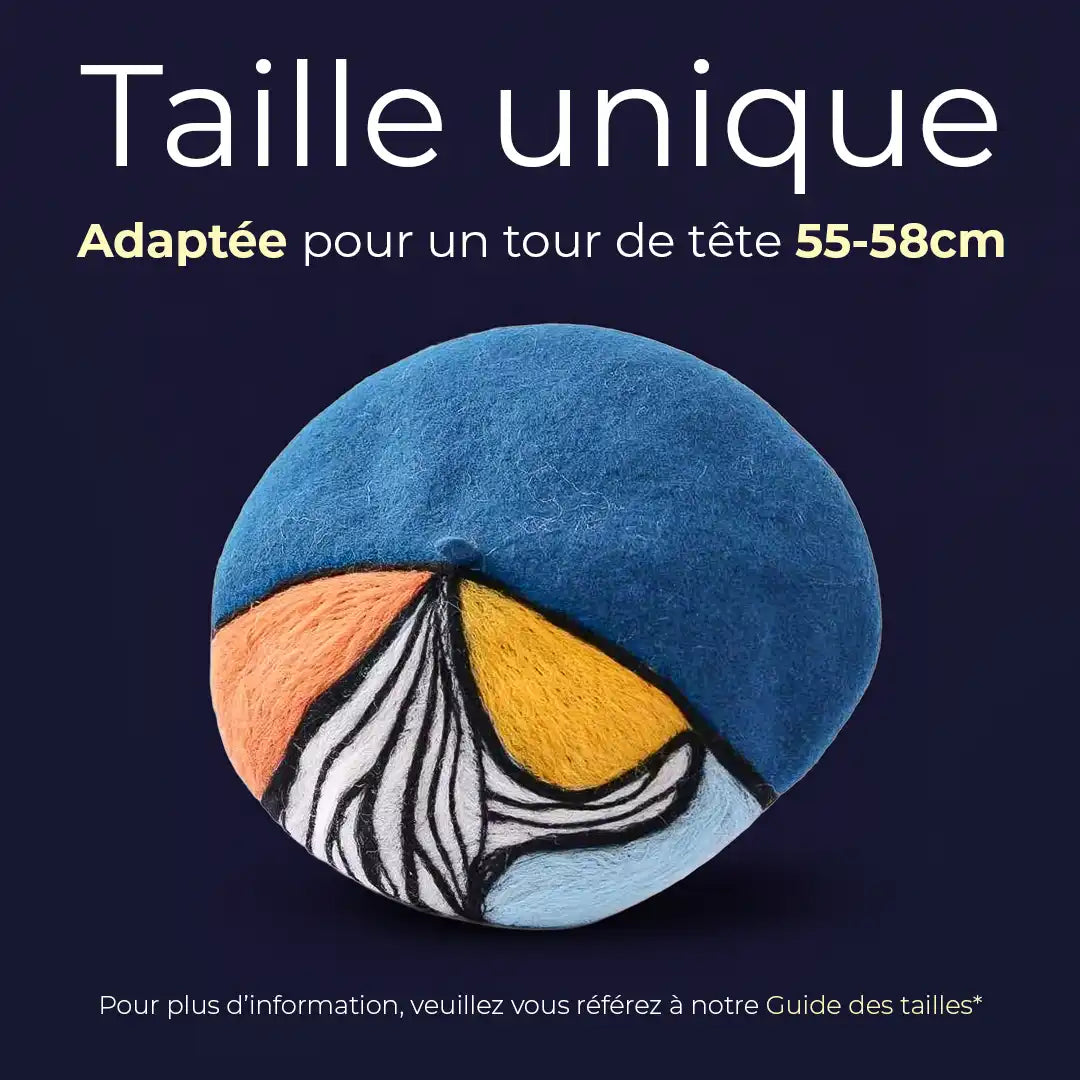 Béret basque femme Julie en laine bleu, taille unique adaptée aux tours de tête de 55 à 58 cm