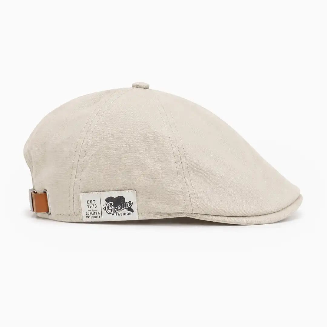Béret casquette Enzo en coton beige, vue de côté