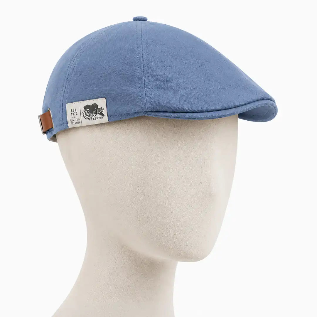 Béret casquette Enzo en coton bleu jean porté