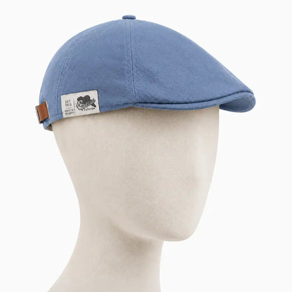 Béret casquette Enzo en coton bleu jean porté