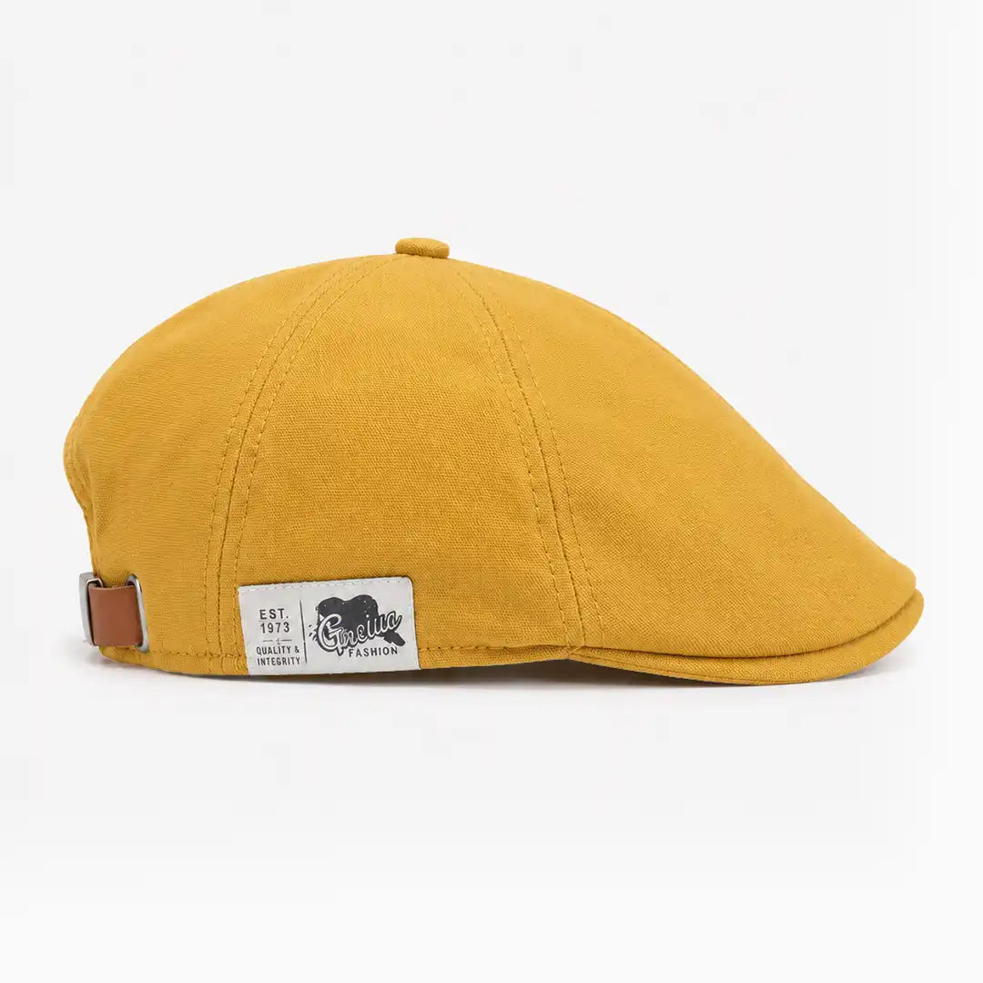 Béret casquette Enzo en coton jaune moutarde, vue de côté