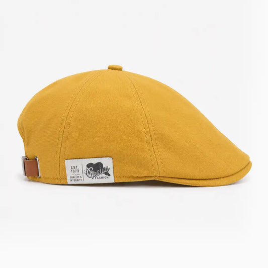 Béret casquette Enzo en coton jaune moutarde, vue de côté