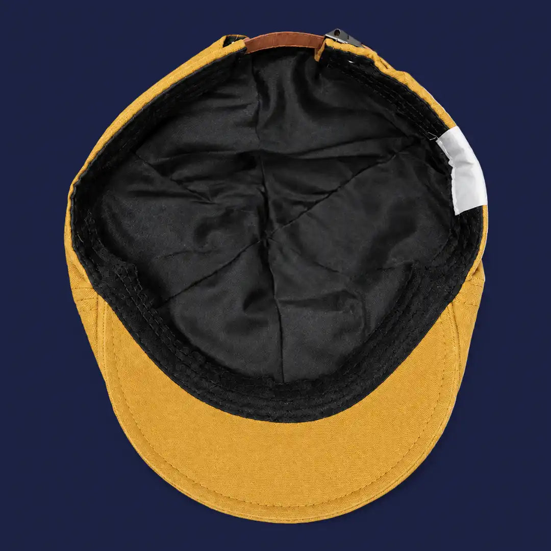 Béret casquette Enzo jaune moutarde, intérieur et doublure coton