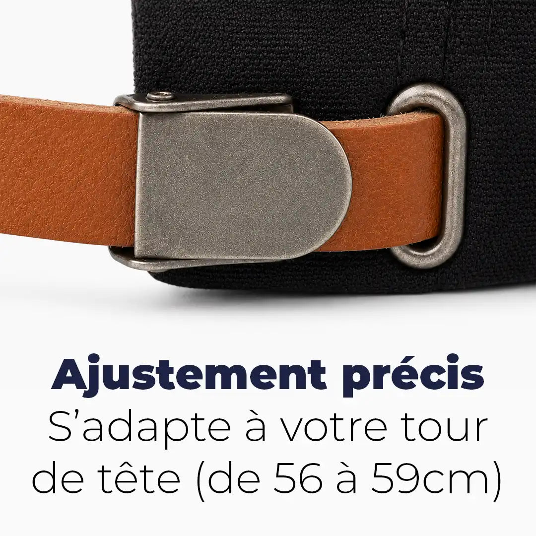 Béret casquette Enzo noir, bande d'ajustement réglable