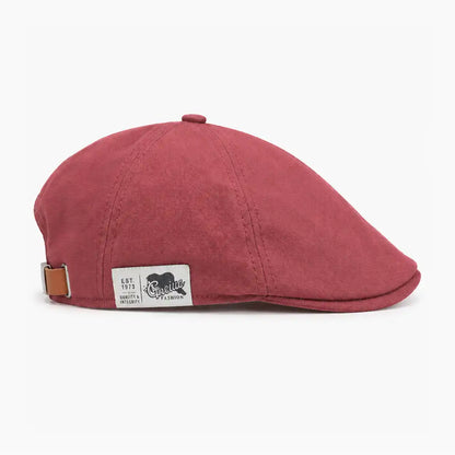 Béret casquette Enzo en coton rouge bordeaux, vue de côté