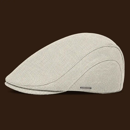 Béret casquette Bruno en mélange coton et polyester beige, vue de côté gauche