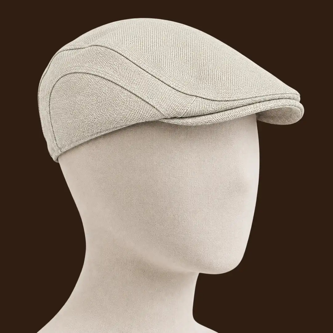Béret casquette Bruno en mélange coton et polyester beige porté