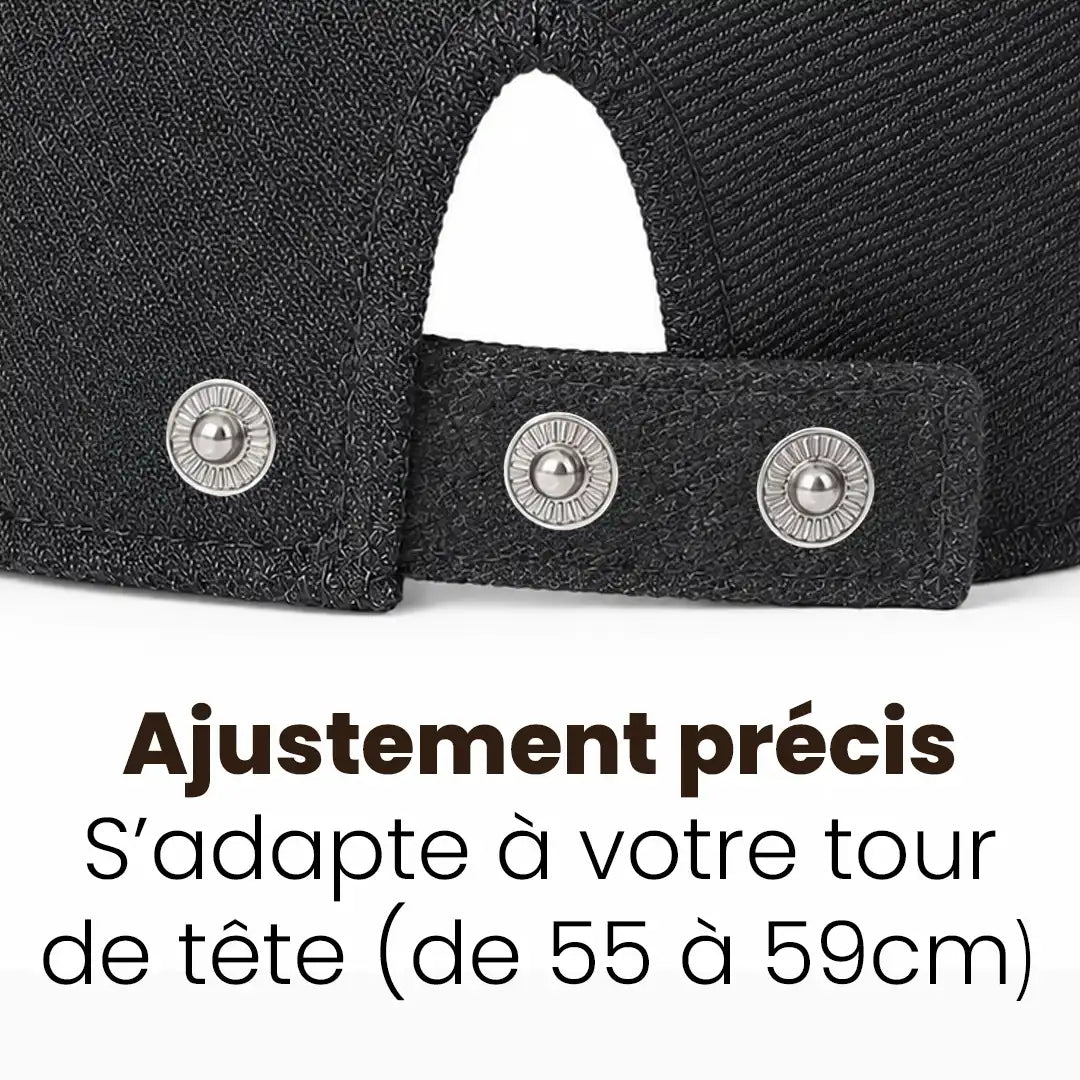 Béret casquette Bruno en mélange coton et polyester noir, réglage par 3 boutons pression