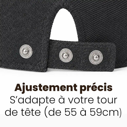 Béret casquette Bruno en mélange coton et polyester noir, réglage par 3 boutons pression