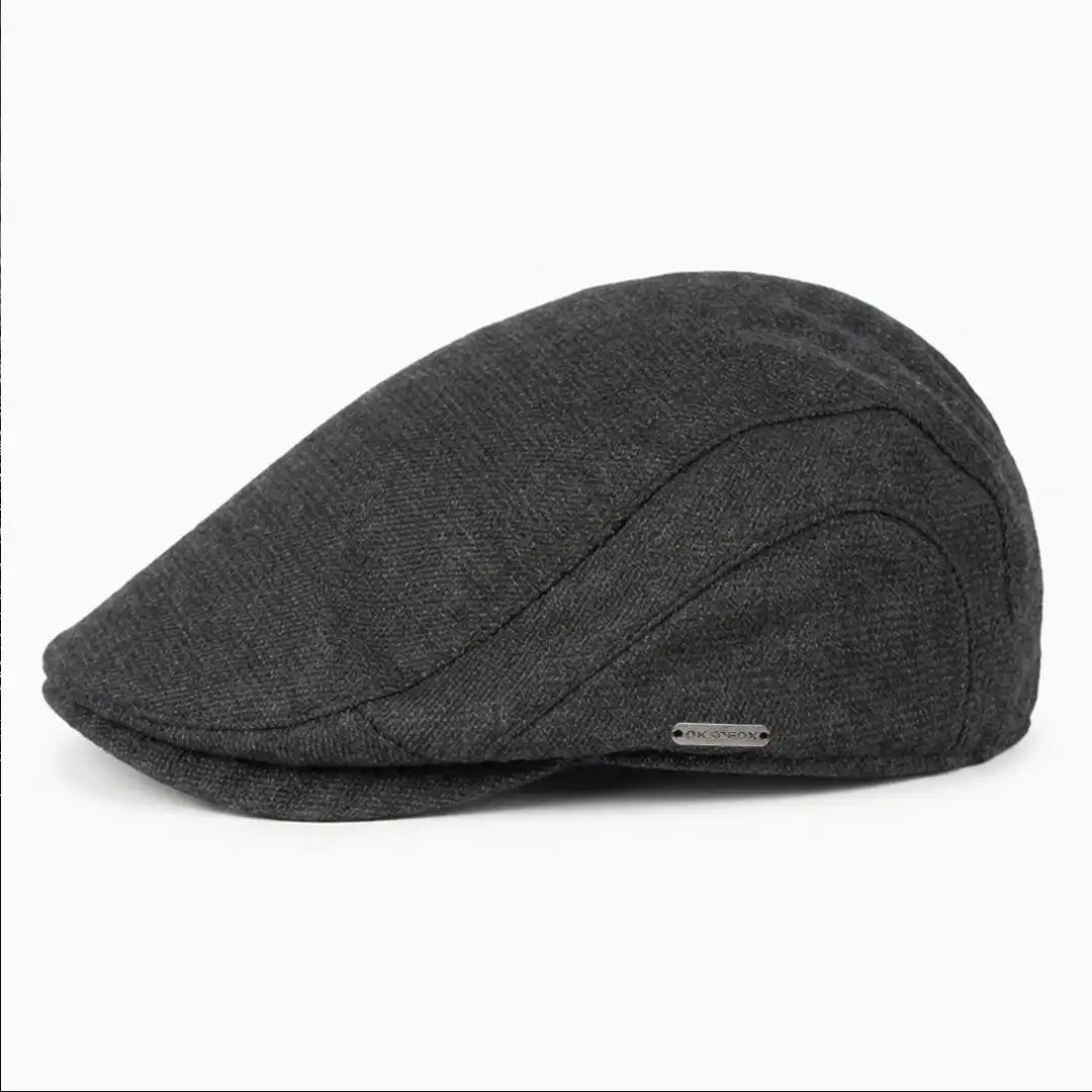 Béret casquette Bruno en mélange coton et polyester noir, vue de côté gauche