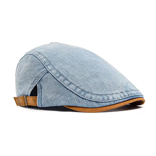 Béret casquette en jean Richard bleu clair, vue de côté