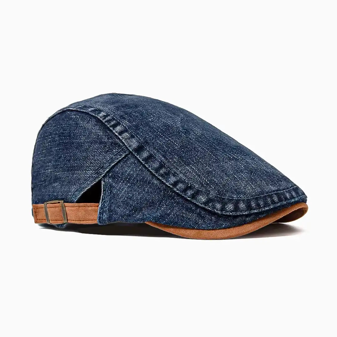 Béret casquette en jean Richard bleu foncé, vue de côté