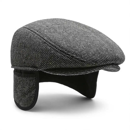 Béret casquette plate homme en coton mélangé gris avec cache-oreilles dépliés - Romain par La Maison du Béret